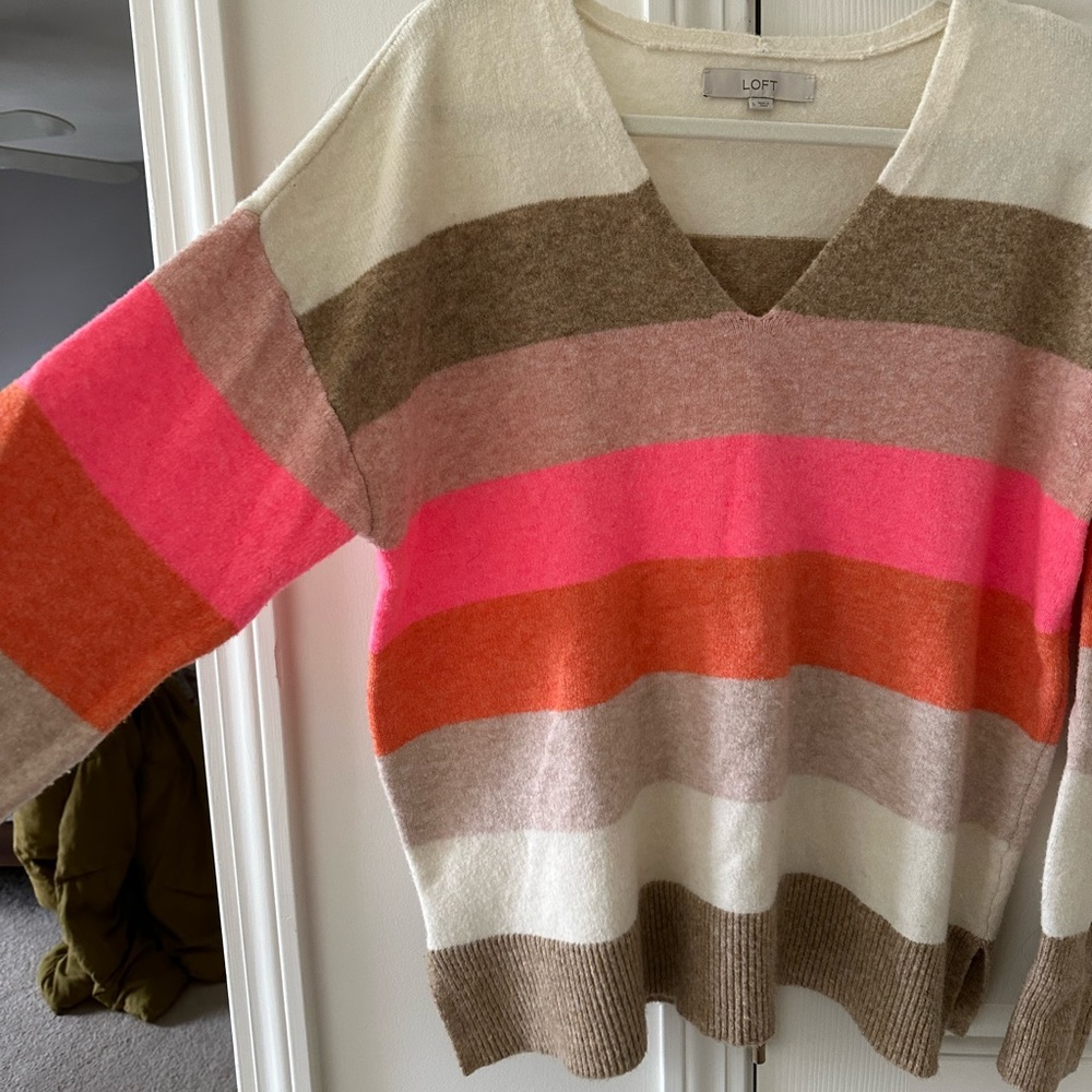 Loft Striped V-neck Sweater, size Large / XL